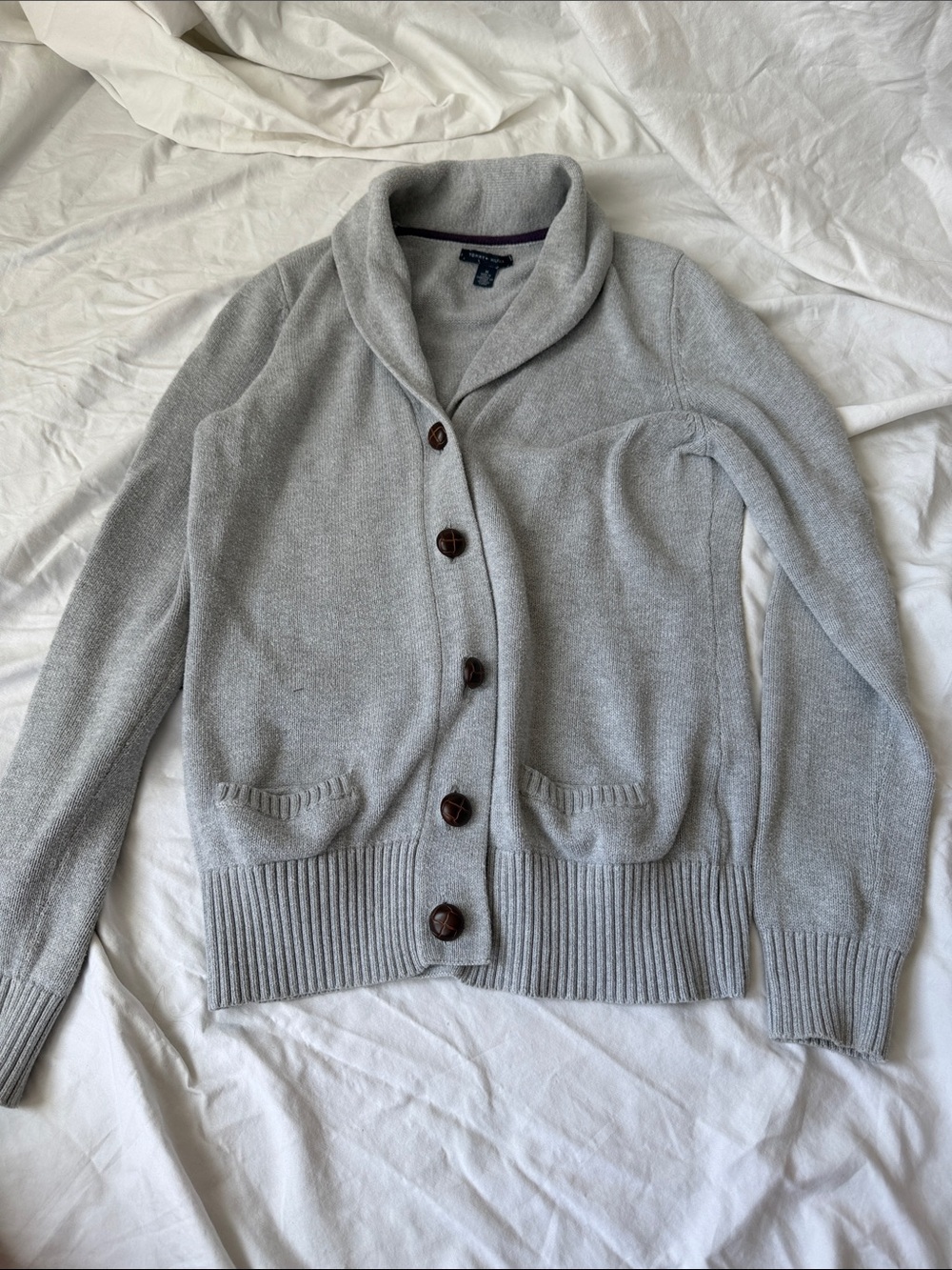 Tommy Hilfiger Light Gray Shawl-Collar knit Button Cardigan